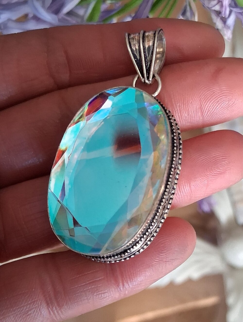 🩷Rainbow Mystic Topaz Gemstone Vintage Pendant XXL